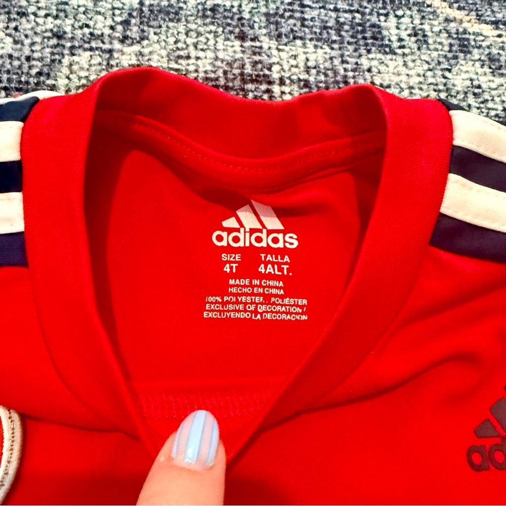 adidas Kids Red Athletic Tee with Navy Panels - Picture 2 of 5